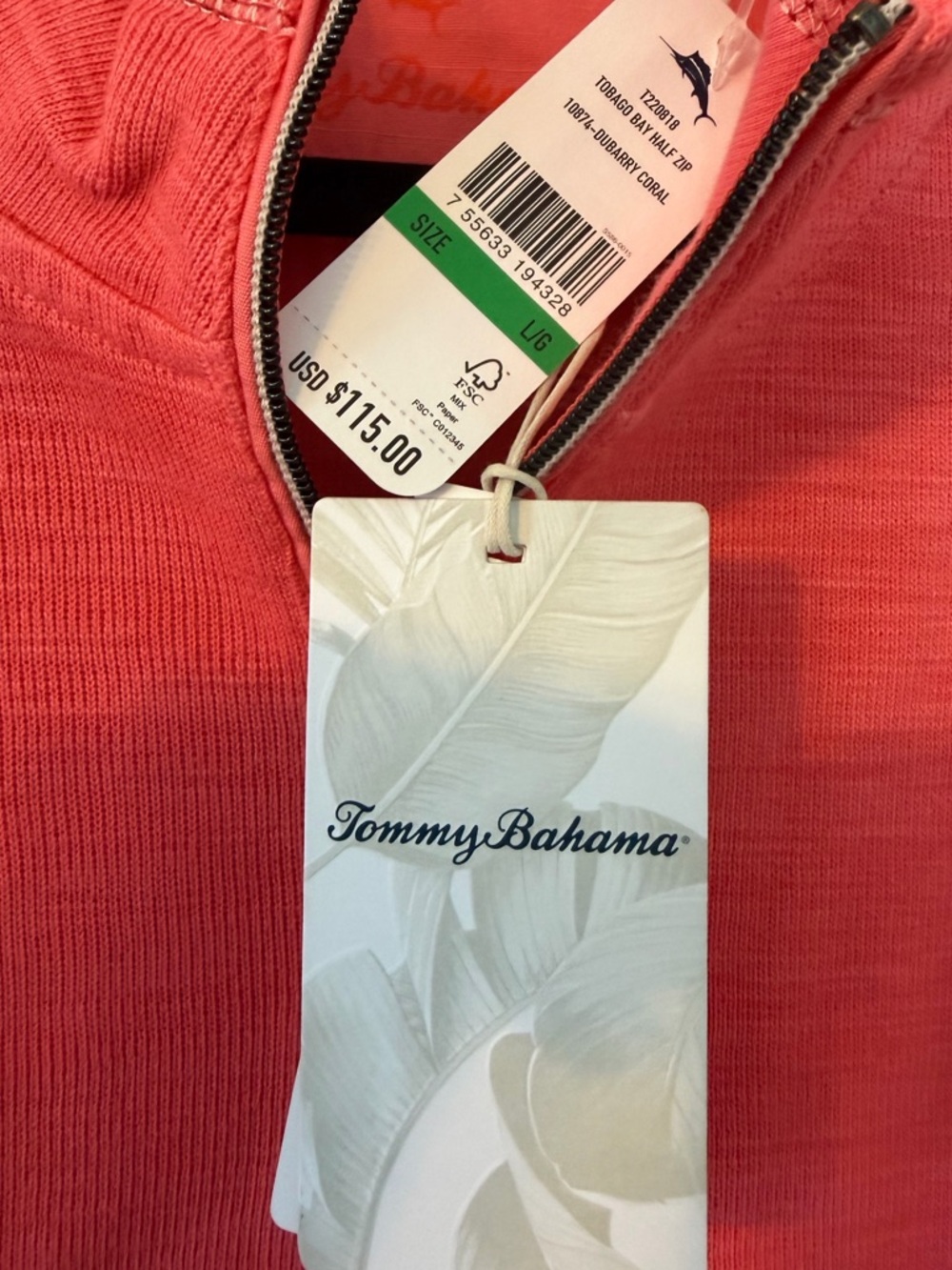 Tommy Bahama Tobago Bay half-Zip Pullover Sweatshirt coral - Picture 8 of 8